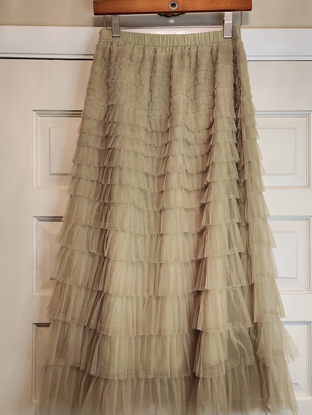 DAZY Chartreuse, Olive Green Layered Fully Lined Midi Holiday All Occasion Skirt